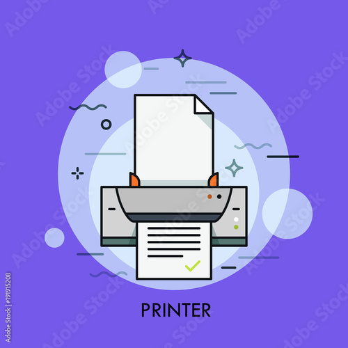Electronic printer, hardware device for paper document or photo reproduction. Concept of digital, dot matrix and inkjet printing.