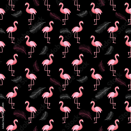 retro-desen-w-rozowe-flamingi-na-czarnym