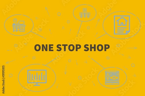 Conceptual business illustration with the words one stop shop