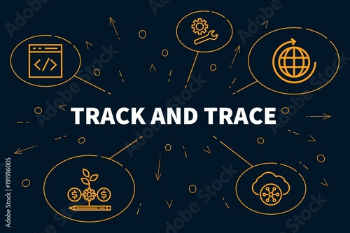 Conceptual business illustration with the words track and trace