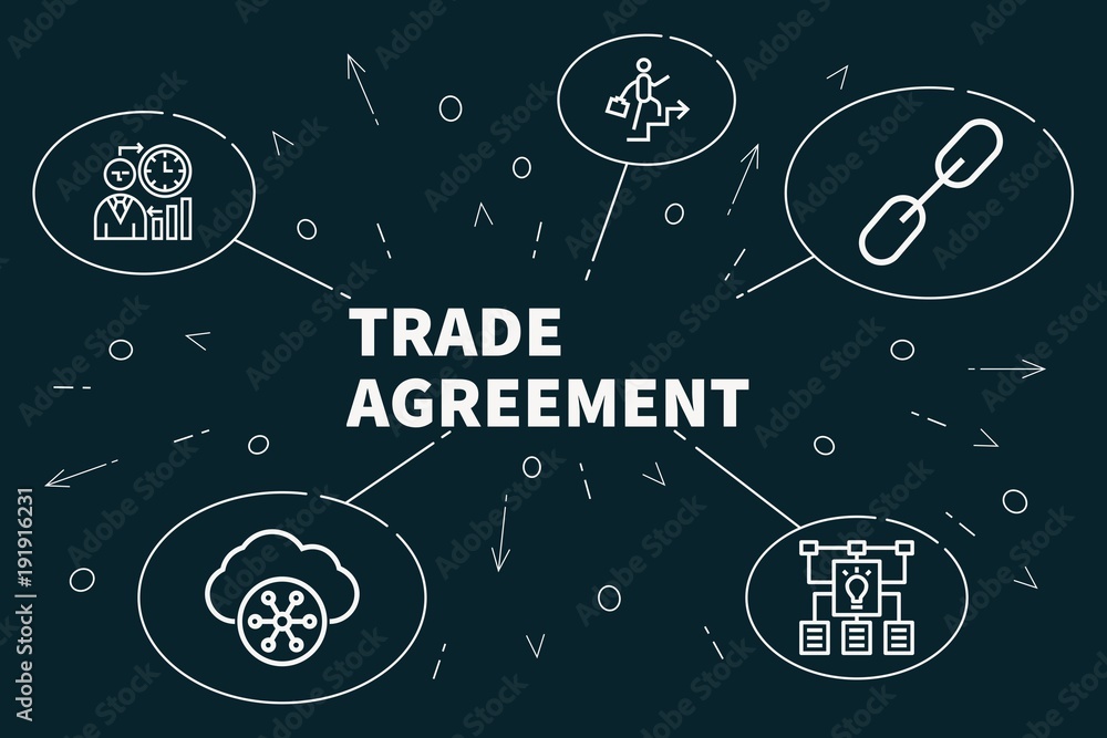 Conceptual business illustration with the words trade agreement Conceptual business illustration with the words trade agreement