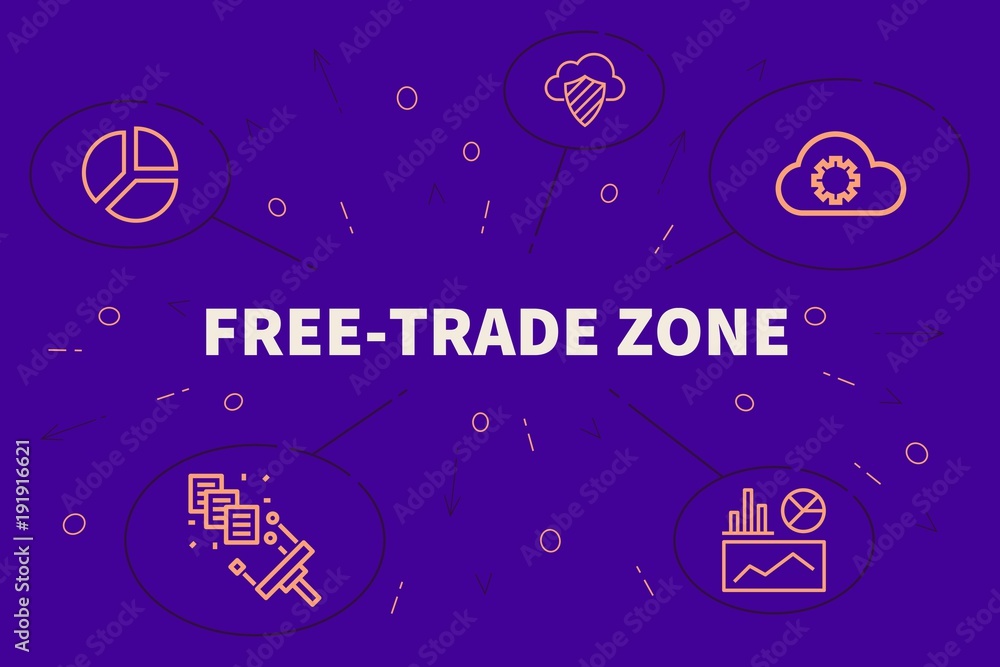 Conceptual business illustration with the words free-trade zone - obrazy, fototapety, plakaty 