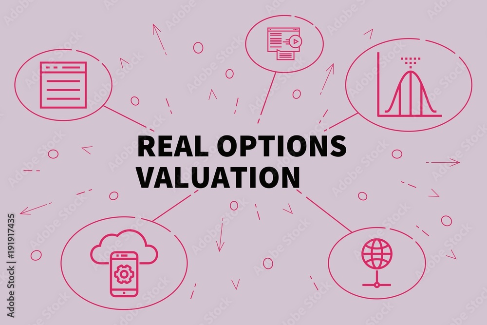 Conceptual business illustration with the words real options valuation Conceptual business illustration with the words real options valuation