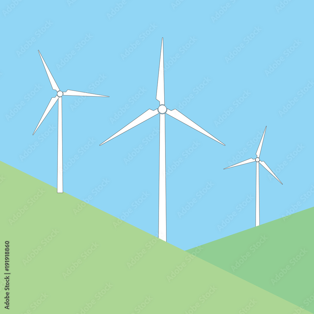 windmills on the hill- vector illustration