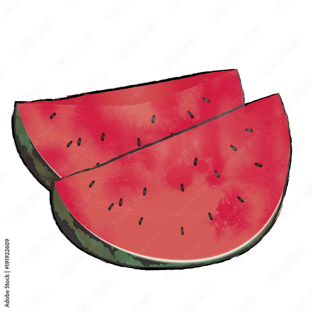 西瓜のイラスト スイカのイラスト 手描き風イラスト 墨絵 水彩画 Stock Illustration Adobe Stock