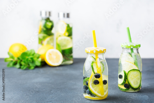 Fresh cool lemon cucumber berry infused water detox drink