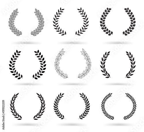 Set of black laurel wreaths isolated on white background. Vector illustration ready and simple to use for your design. EPS10.