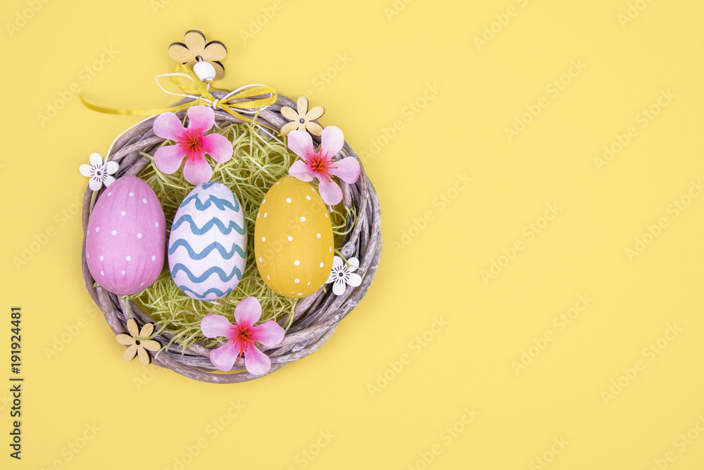 Creative easter composition with painted eggs. Creative easter composition with painted eggs.