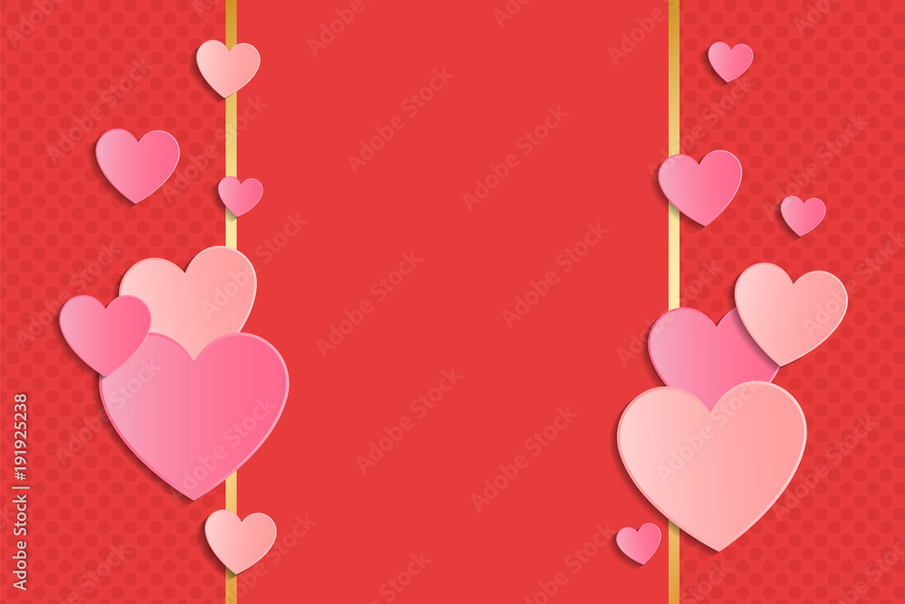 Background with paper cut hearts and copyspace. Layout of a card for Valentine's Day, Mother's Day or Women's Day. Vector.