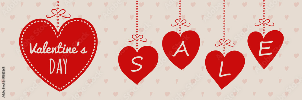 Valentine's Day Sale - cute poster with hand drawn hearts. Vector.