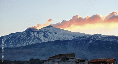 Smoke Etna Summit At Twilight, Sicily