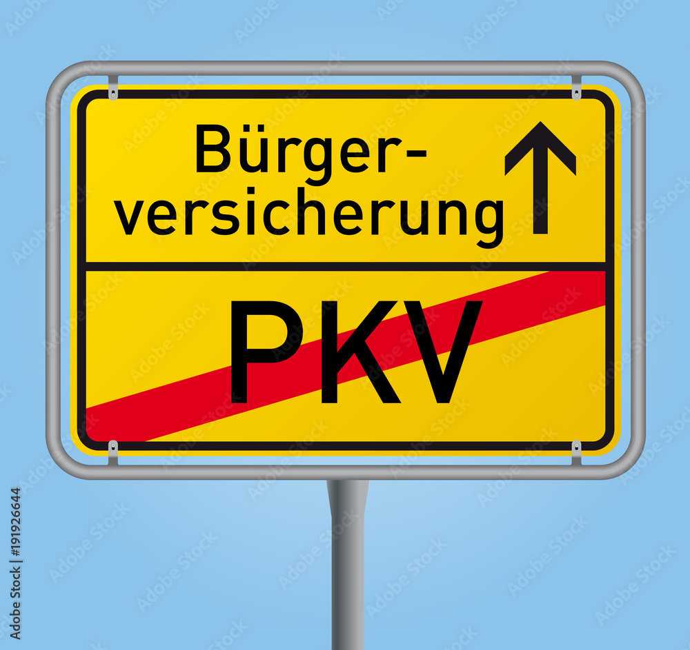 gelbes Ortsschild Bürgerversicherung Ende der PKV gelbes Ortsschild Bürgerversicherung Ende der PKV