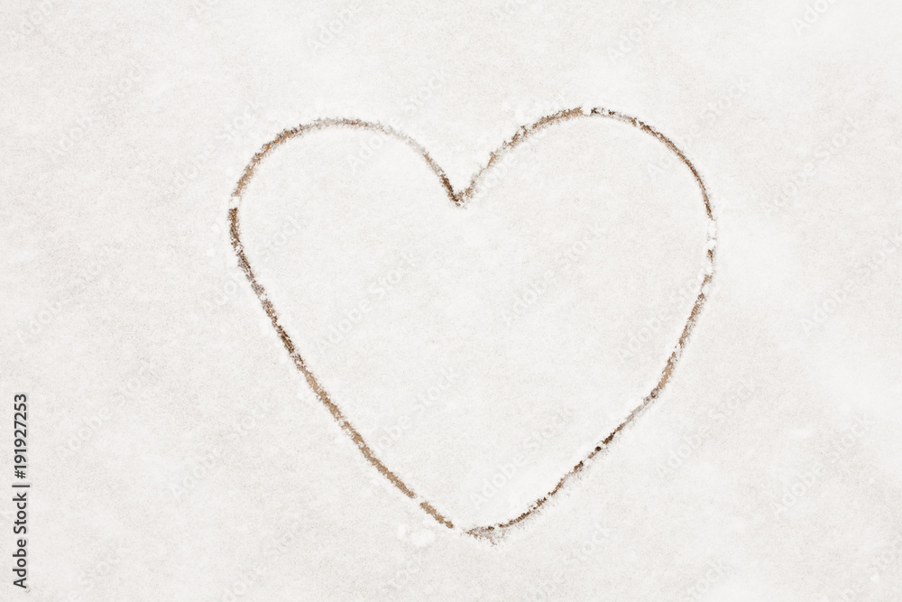 Outline Heart drawn on a white snow Background Outline Heart drawn on a white snow Background