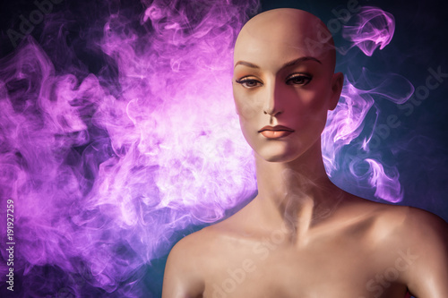 Woman mannequin in smoke. S...