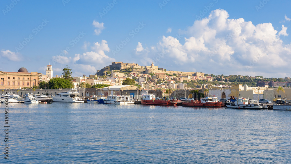 Panoramic view of Milazzo town from the sea