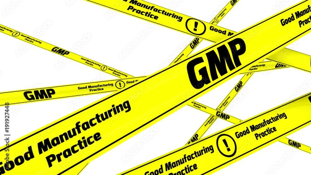 GMP. Good Manufacturing Practice for medicinal products. Yellow warning