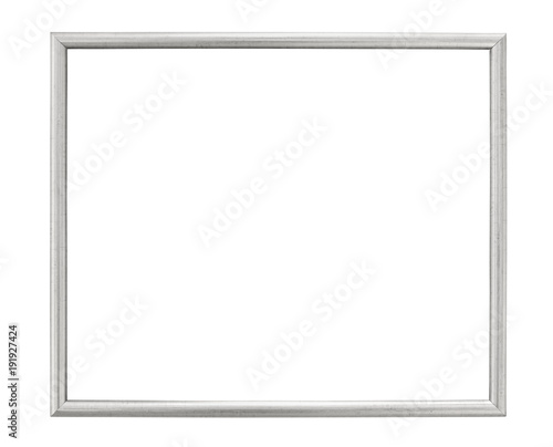 Silver colored picture frame on white background