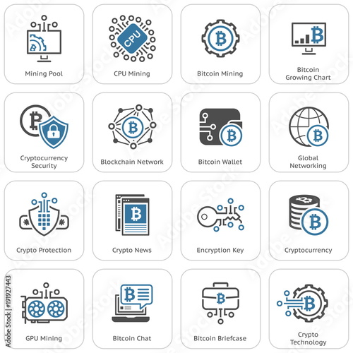 Bitcoin and Blockchain Cryptocurrency Icons.