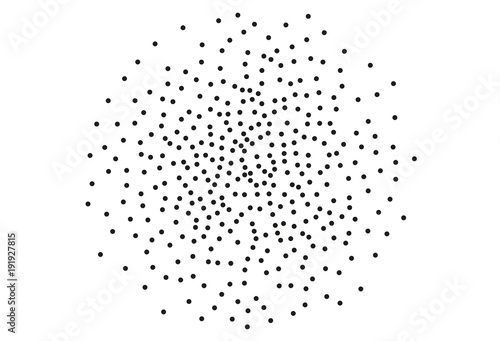 Random halftone. Pointillism style. Background with irregular, chaotic dots, points, circle. 