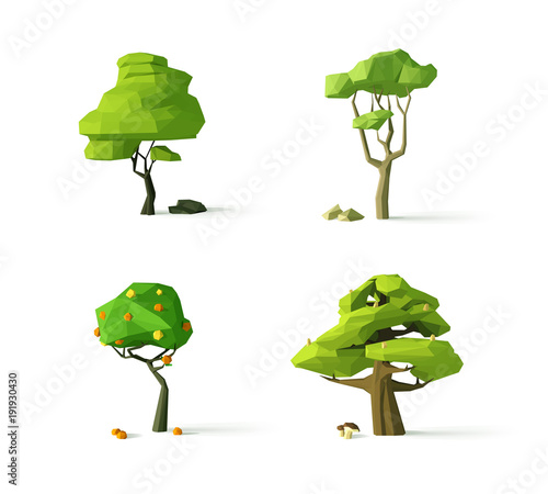 Polygonal trees, modern vector illustration, isolated