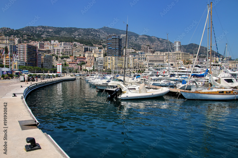 Boats docked at Port Hercules in La Condamine ward of Monaco.