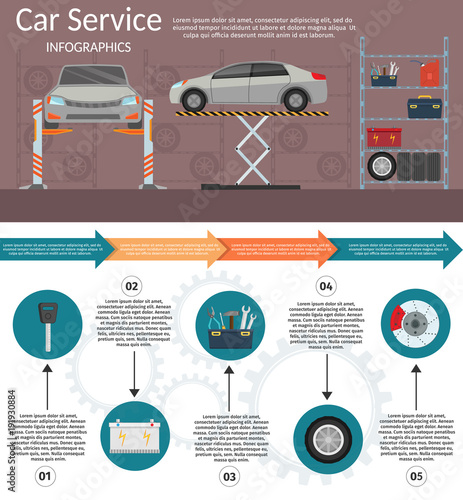 Center Mechanical car service with repair Check Up vehicles of wheel machine and vector illustration photo