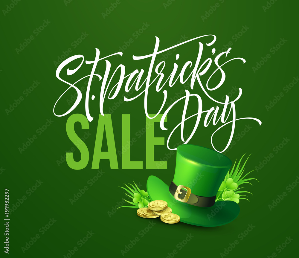 Saint Patricks Day Sale poster. Lettering banner template. Vector Illustration Saint Patricks Day Sale poster. Lettering banner template. Vector Illustration