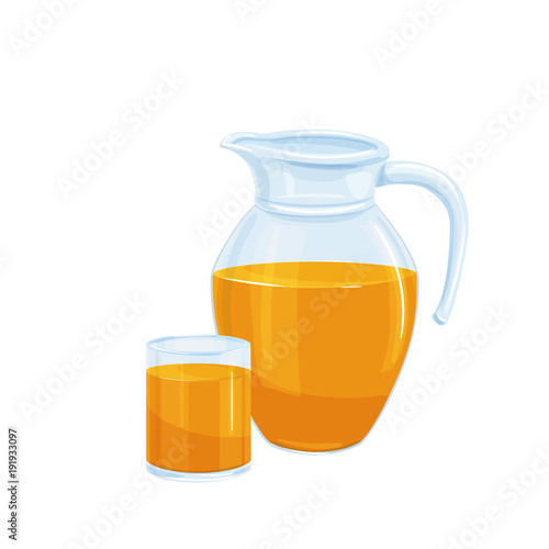 Orange juice in a jug and a glass