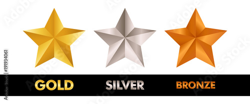 Gold Silver and Bronze star set vector illustration