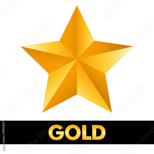 Gold star 3d shiny metal isolated on white background.
