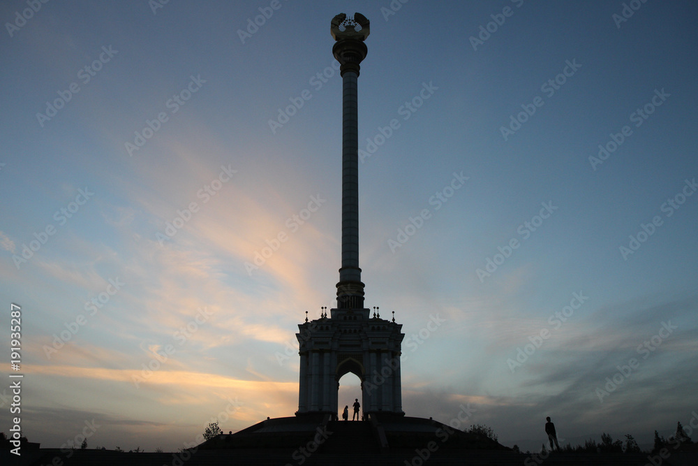 Monumental column in central Dushanbe