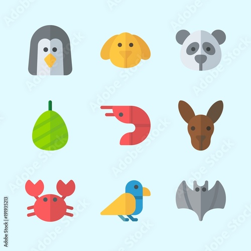 Icons about Animals with prawn  dog  panda  crab  bird and bat