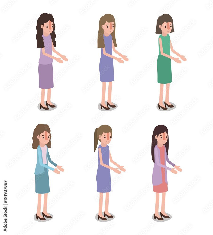 Obraz premium group of women characters vector illustration design