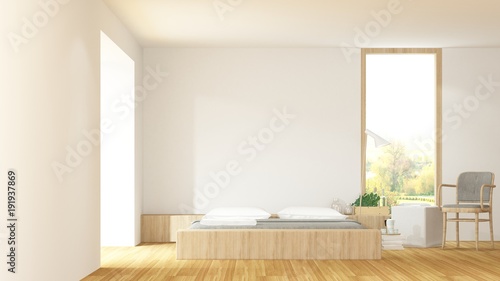 Interior hotel bedroom space 3d rendering and nature view