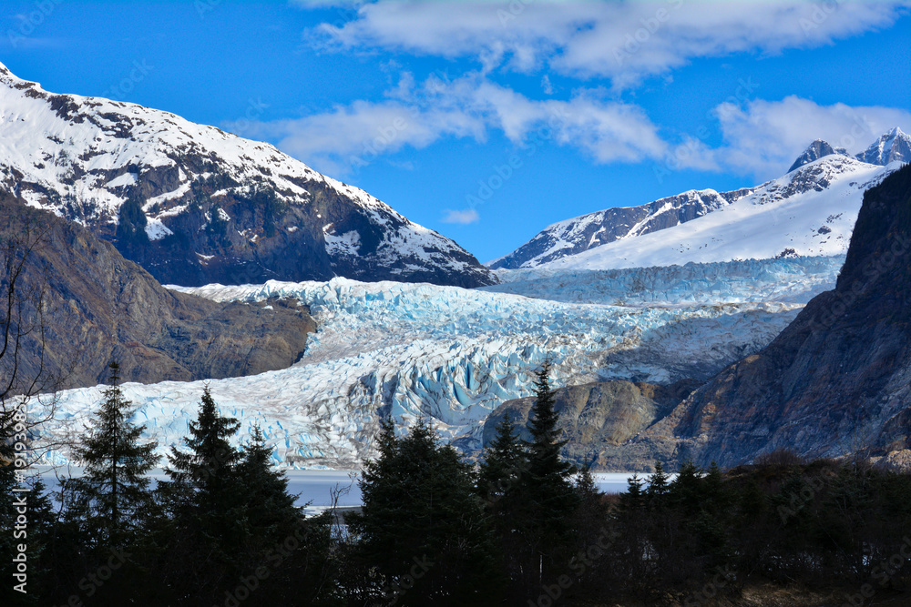 A beautiful day and great perspective of Mendenhall Glacier, Juneau, Alaska A beautiful day and great perspective of Mendenhall Glacier, Juneau, Alaska