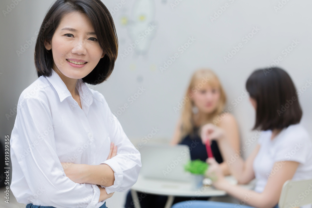 happiness asian woman standing with confident with people meeting background portrait profile photo happiness asian woman standing with confident with people meeting background portrait profile photo
