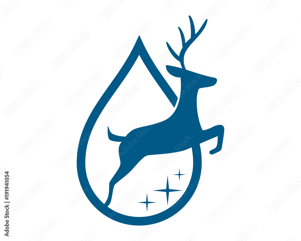 Fototapeta premium blue droplets reindeer deer elk stag image vector icon logo silhouette