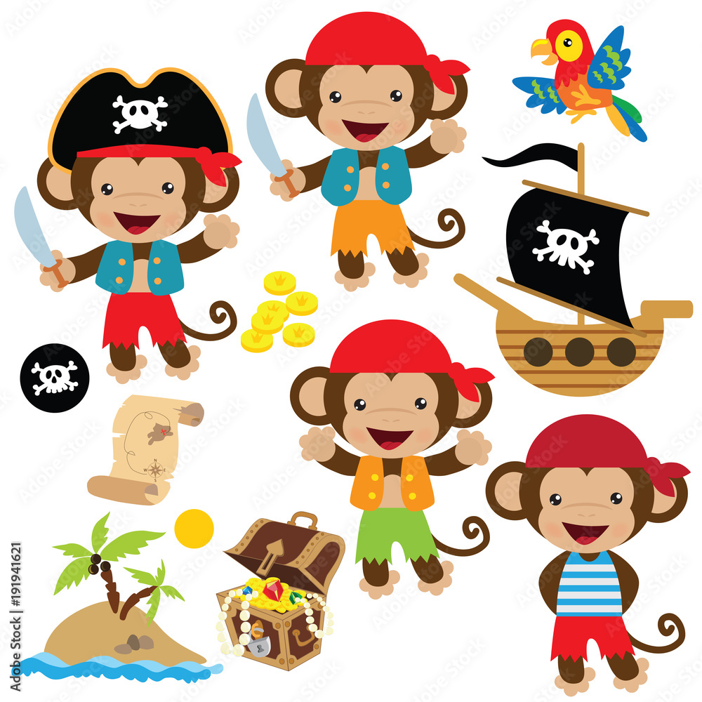 Fototapeta premium Pirates monkeys vector cartoon illustration