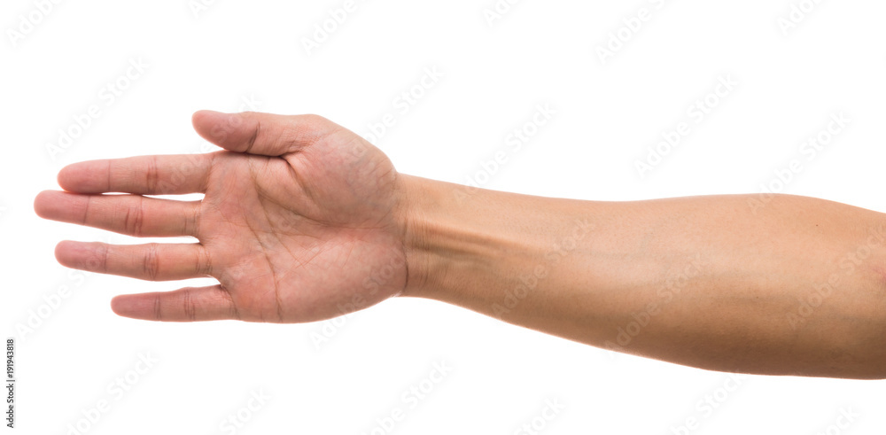 Men hand showing the multi action over white background, include clipping path Men hand showing the multi action over white background, include clipping path