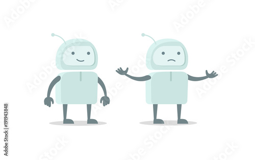 Robot spacesuit alien character luck and failure set. Flat color vector illustration stock clipart