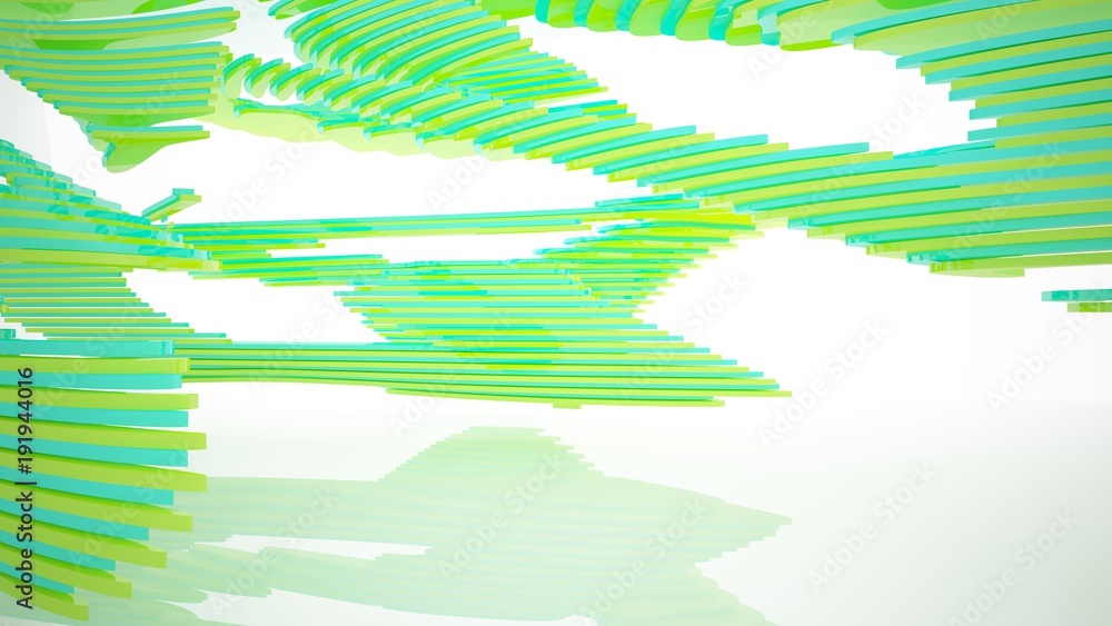 Obraz premium Abstract white and colored gradient parametric interior with window. 3D illustration and rendering.