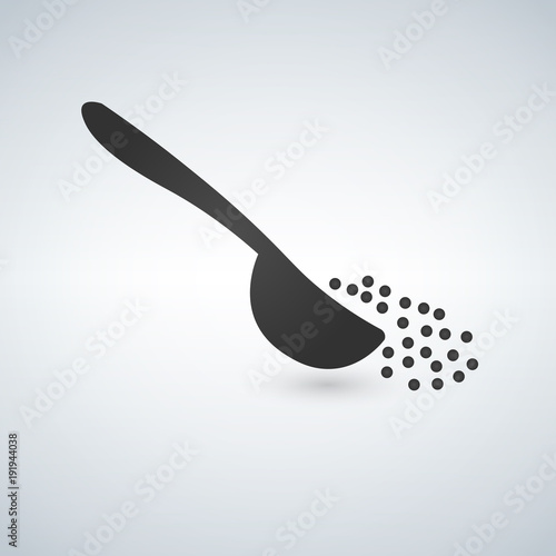 Sugar or salt pouring out of spoon. Menu concept. Vector illustration in flat design.