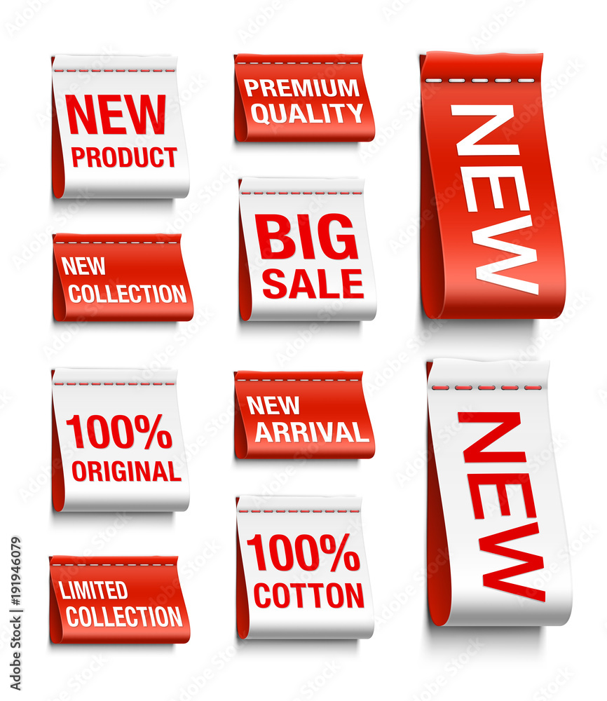 Set of clothes labels. Vector illustration isolated on white background ...