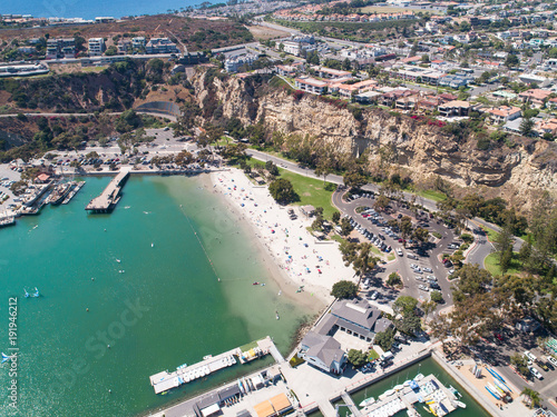 Aerial view of harbor with luxury boats and yachts in Dana Point, California 