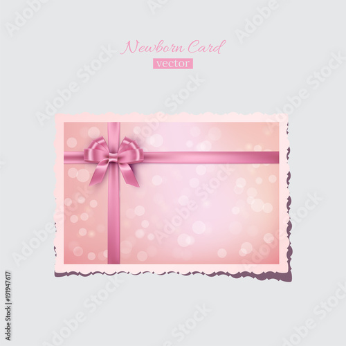 Vintage pink newborn or valentine card. Vector retro greeting newborn postcard. © backup16