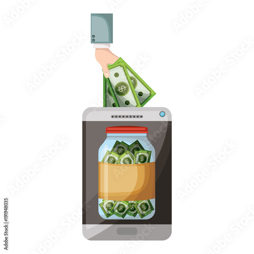 tablet with hand saver online vector illustration design