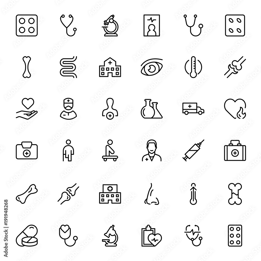 Naklejka premium Oncology flat icon set