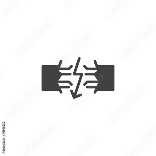 Broken electric wires icon vector, filled flat sign, solid pictogram isolated on white. Broken cable symbol, logo illustration.