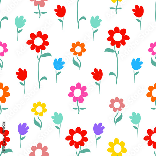 Vector Floral Pattern Design, hand drawn lovely flowers, cute contemporary seamless background and print for kids and babies cloth design
