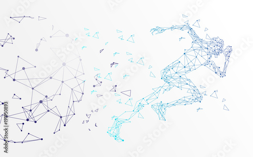 abstract runner background  Running Man  Network connection turned into  vector illustration.